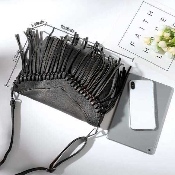 Fringe Crossbody Purse for Women Western Cowgirl Purse Leather Tassel Fanny Pack - Picture 2 of 7